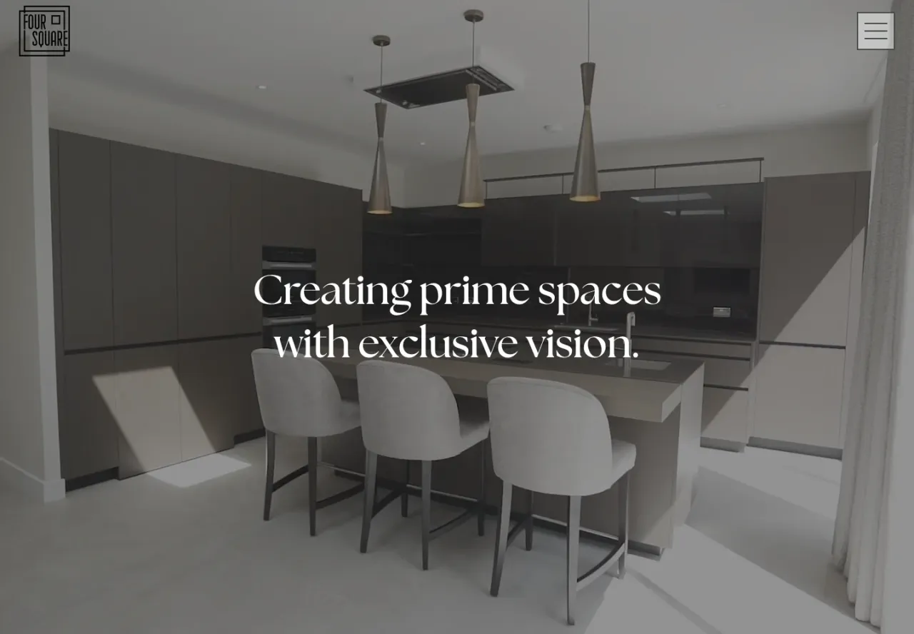 Four Square’s homepage with a full-screen photograph of a completed interior.