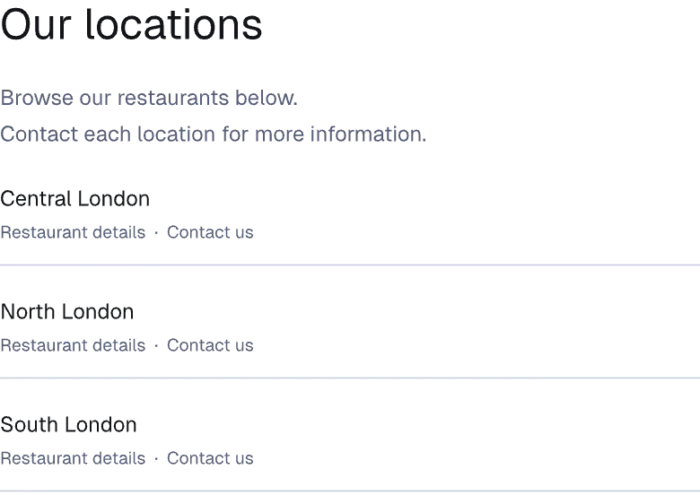 Illustrative before view: a static list of restaurant locations.